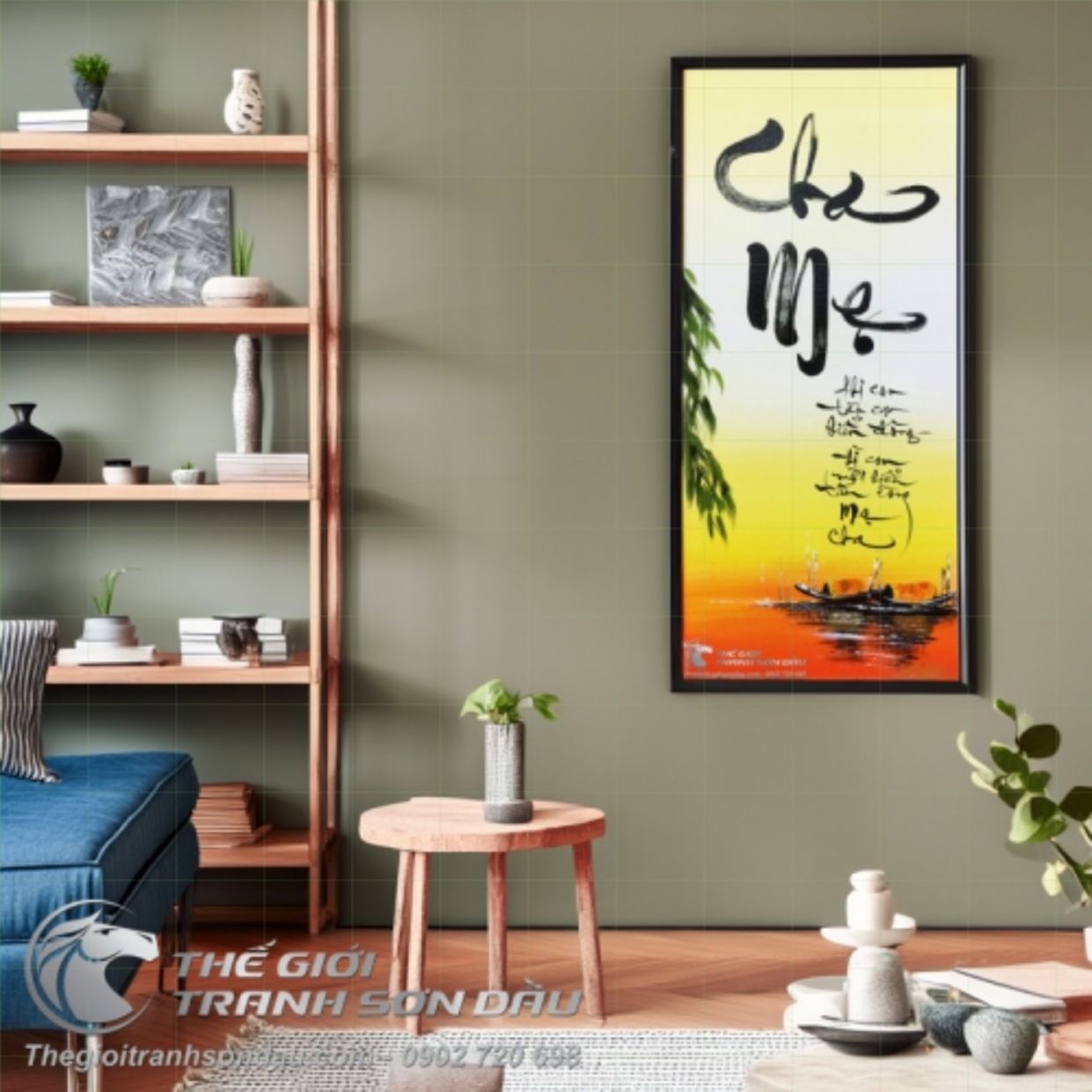 Tranh Thư Pháp Cha Mẹ Sơn Dầu Kích Thước Đa Dạng Trang Trí 