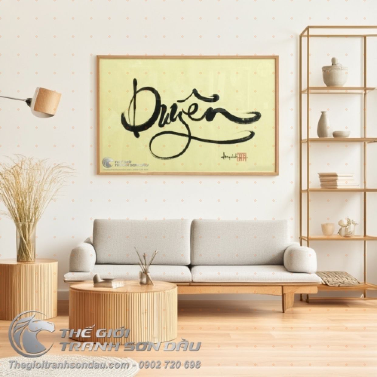 Tranh Chữ Duyên Thư Pháp Sơn Dầu Đa Sắc Khung Sang Trọng 