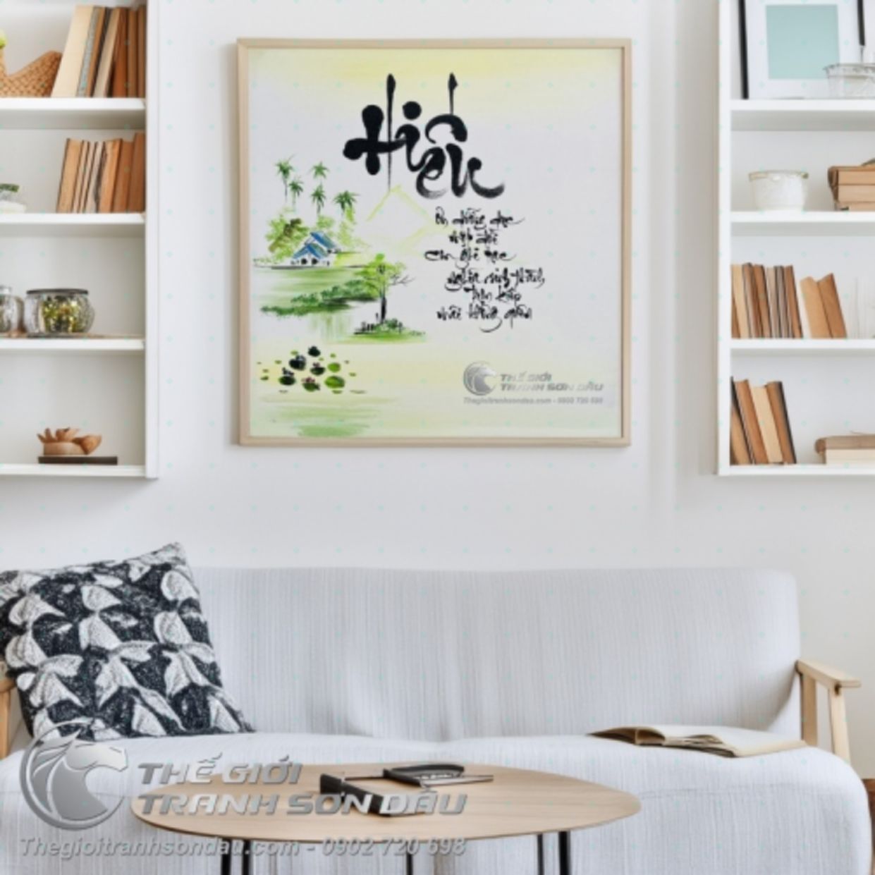 Tranh Thư Pháp Chữ Hiếu Công Cha Nghĩa Mẹ Sơn Dầu Đa Sắc 50x50 