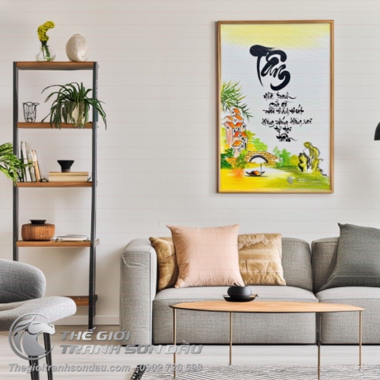 Tranh Thư Pháp Chữ Tâm Sơn Dầu Nghệ Thuật Đa Sắc 40x60 