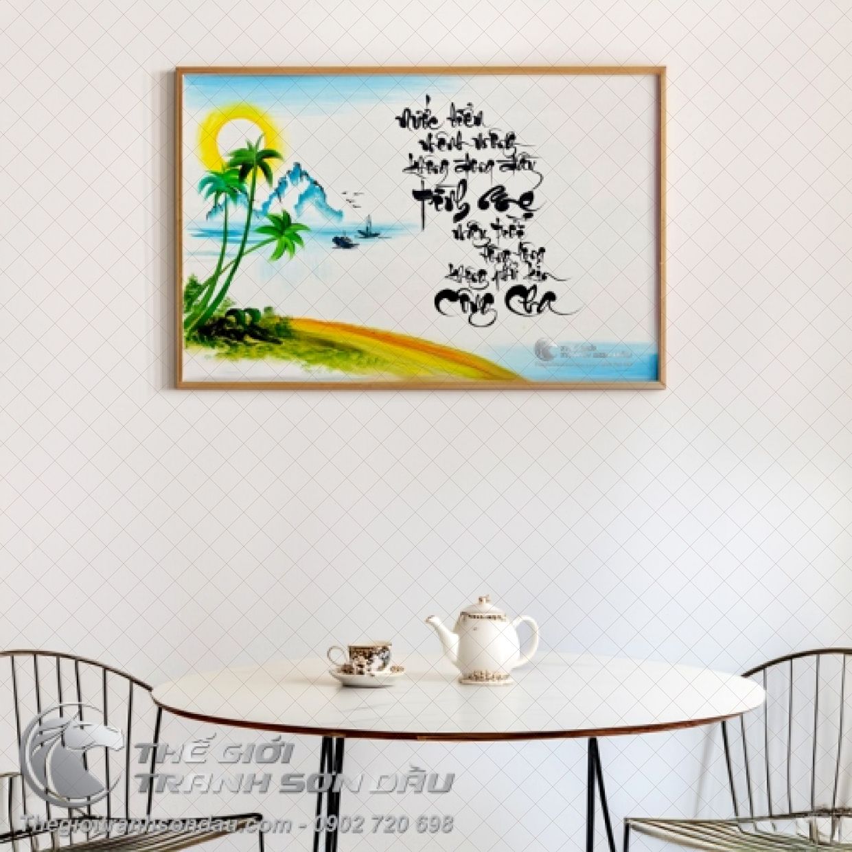 Tranh Thư Pháp Ý Nghĩa Công Cha Nghĩa Mẹ Sơn Dầu Đa Sắc 