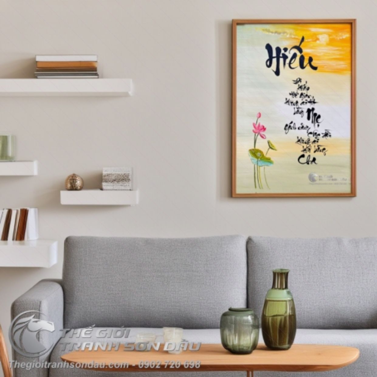 Tranh Chữ Hiếu Sơn Dầu Đẹp Nghệ Thuật, Kích Thước 40x60 