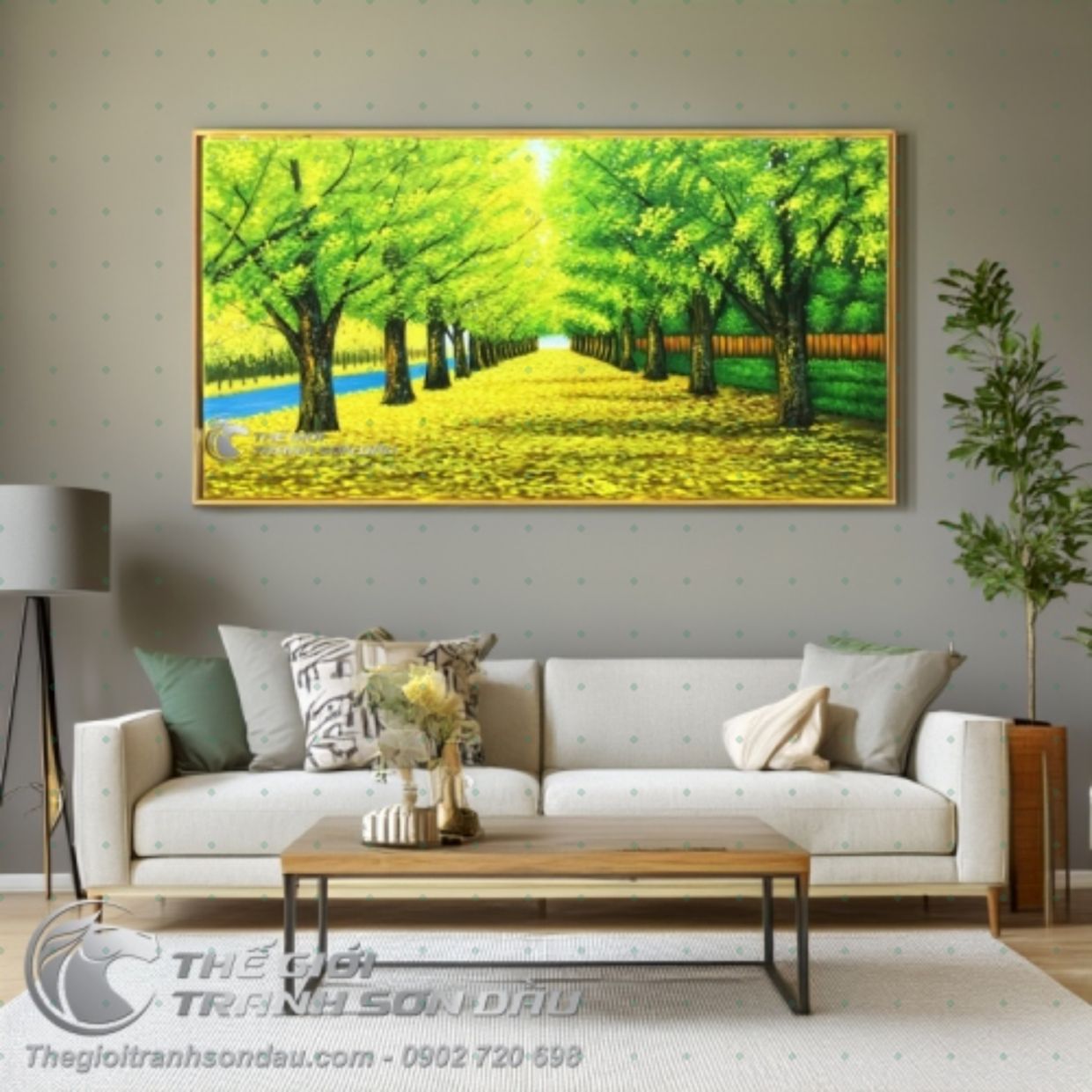 Tranh Sơn Dầu Con Đường Hai Hàng Cây 60x120 đẹp Trang Trí Nhà 