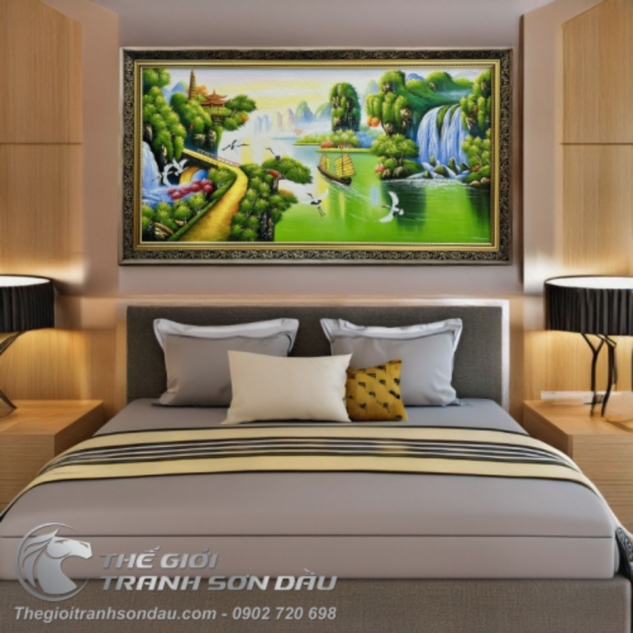 Tranh Sơn Thủy Thuận Buồm Xuôi Gió Núi Nước Đẹp Giá Tốt 