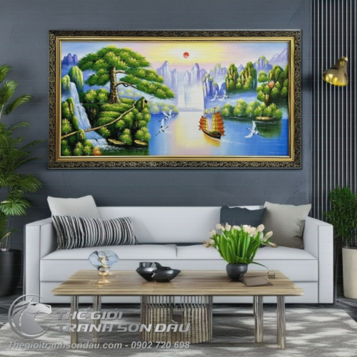Tranh Sơn Dầu Thuận Buồm Xuôi Gió 80x160cm Khung Sang Trọng 
