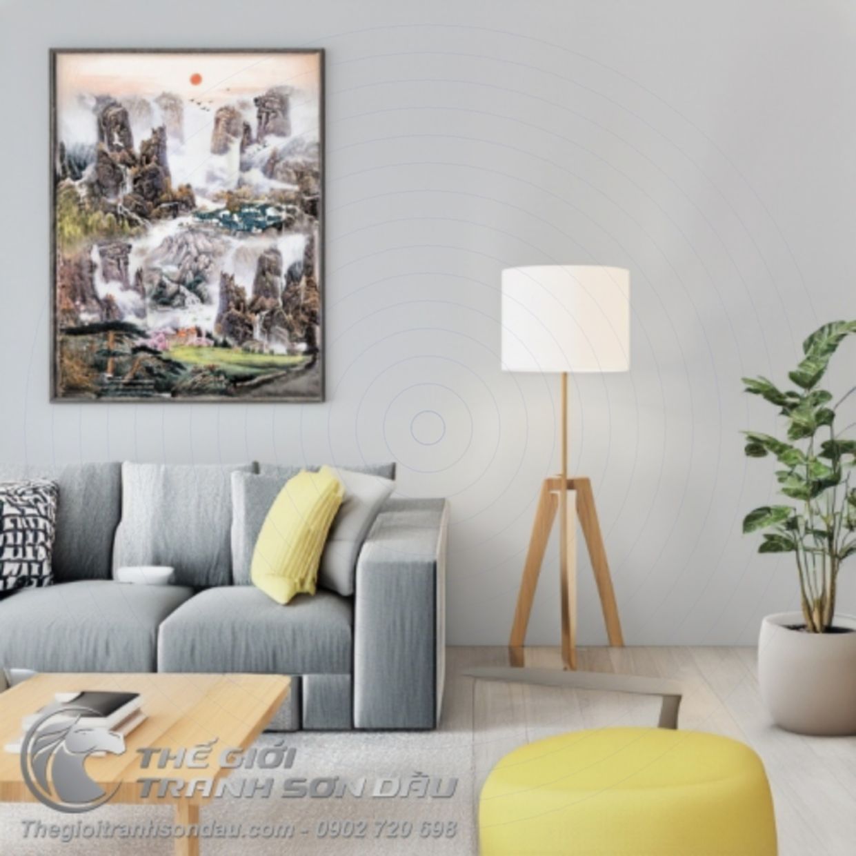 Tranh Thủy Mặc Bình Yên Núi Cao Sơn Dầu Đa Sắc 60x120 