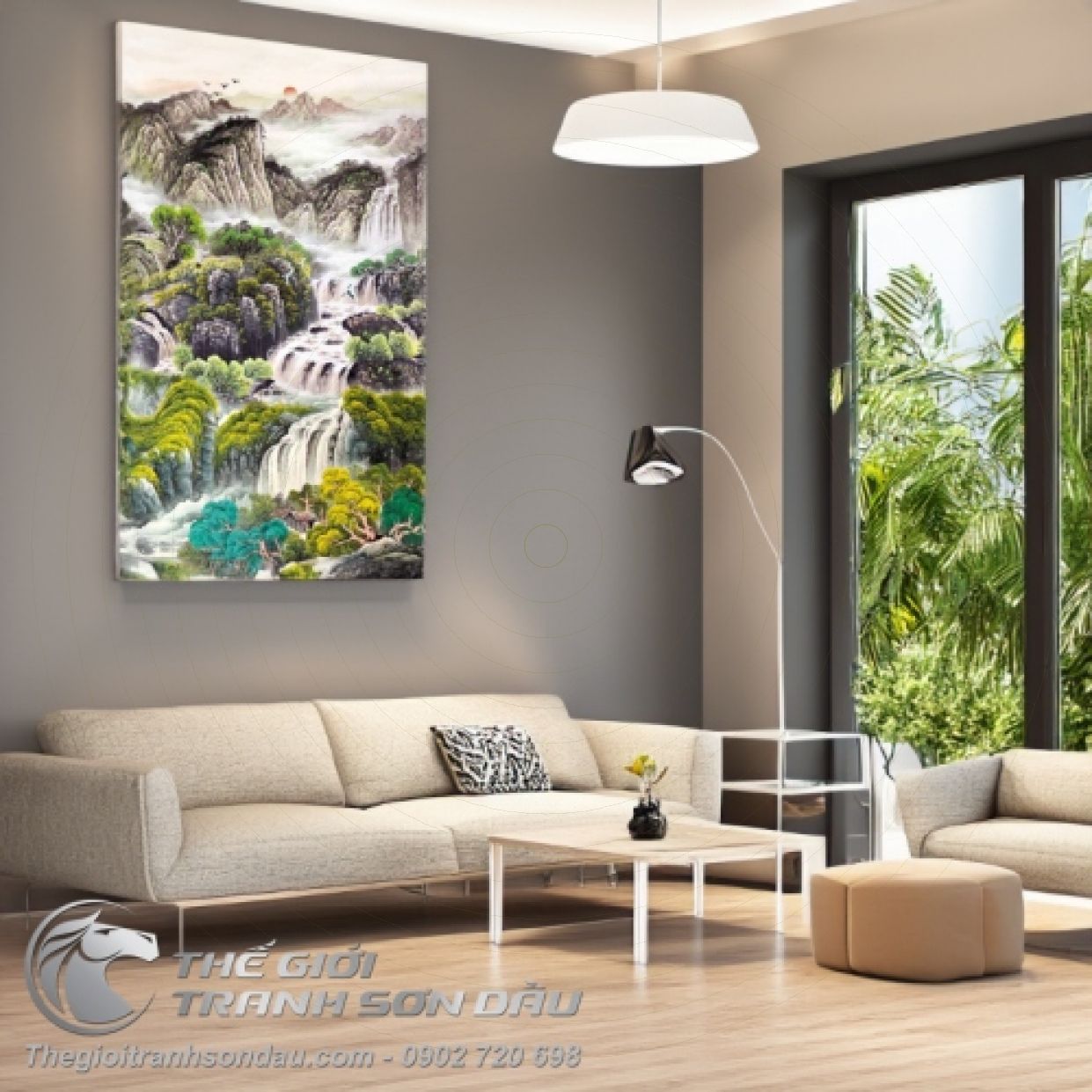 Tranh Sơn Dầu Thác Ghềnh Mùa Thu Đẹp Trang Trí Phòng Khách 