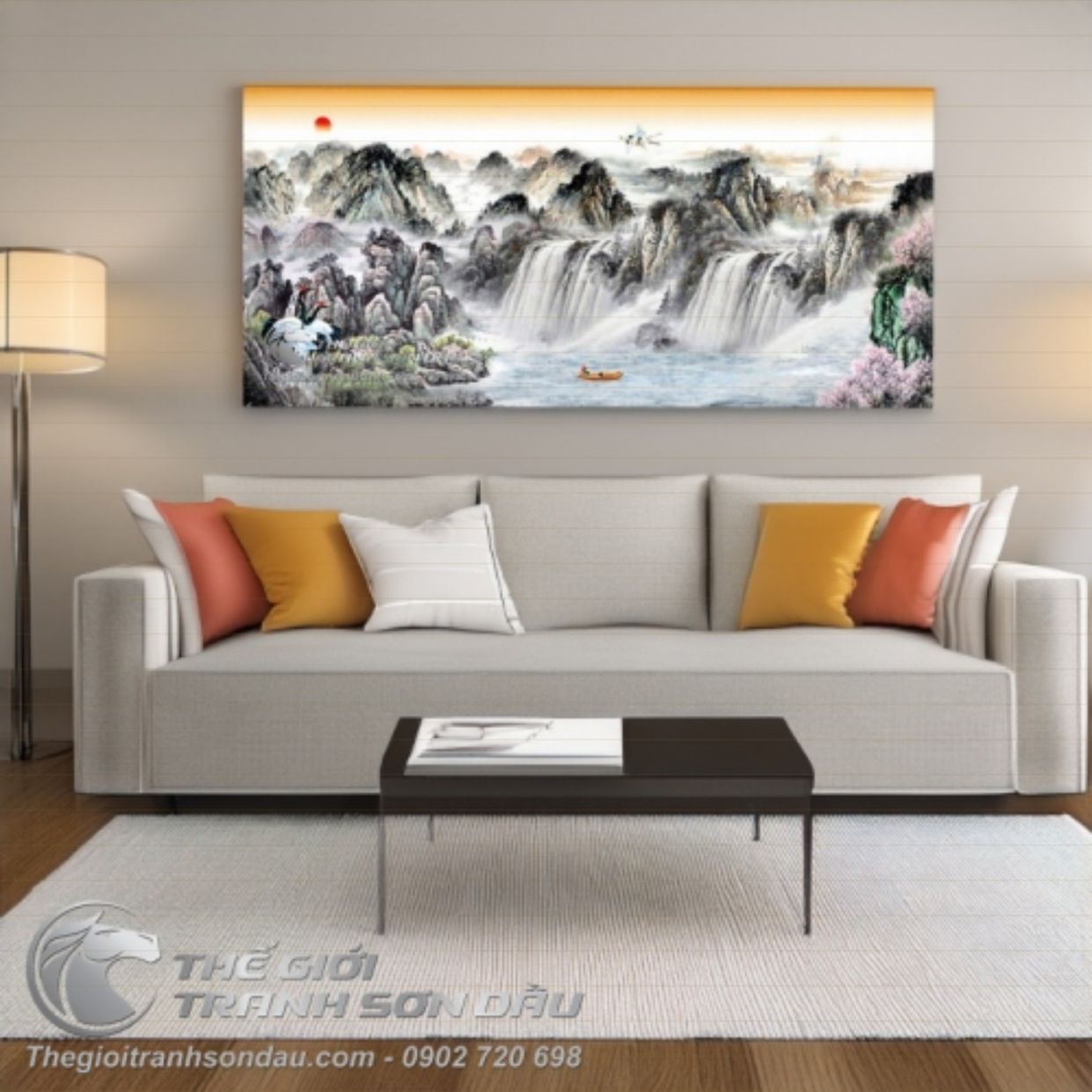 Tranh Sơn Dầu Thủy Mặc Sông Thác Hùng Vĩ Siêu Đẹp 