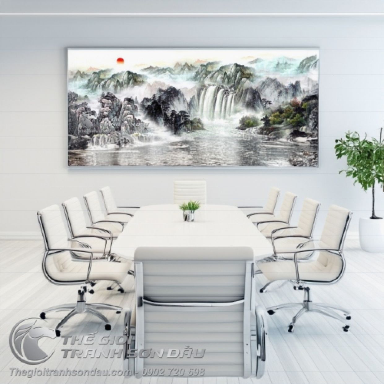 Tranh Thủy Mặc Thác Đổ Phong Cảnh 80x180 Sơn Dầu Đa Sắc 