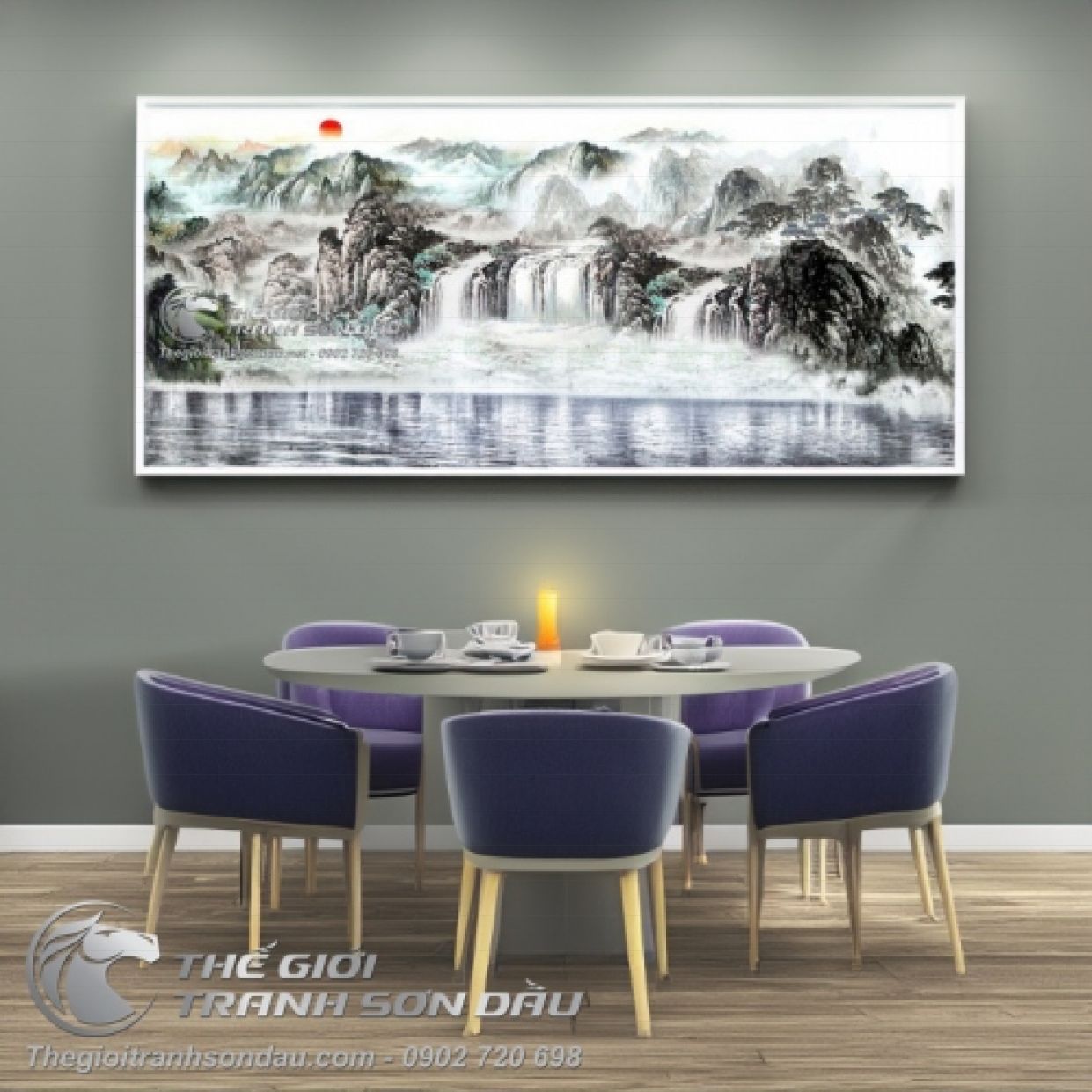 Tranh Thủy Mặc Thác Bạc Sương Sớm 80x180 Sơn Dầu Đa Sắc 