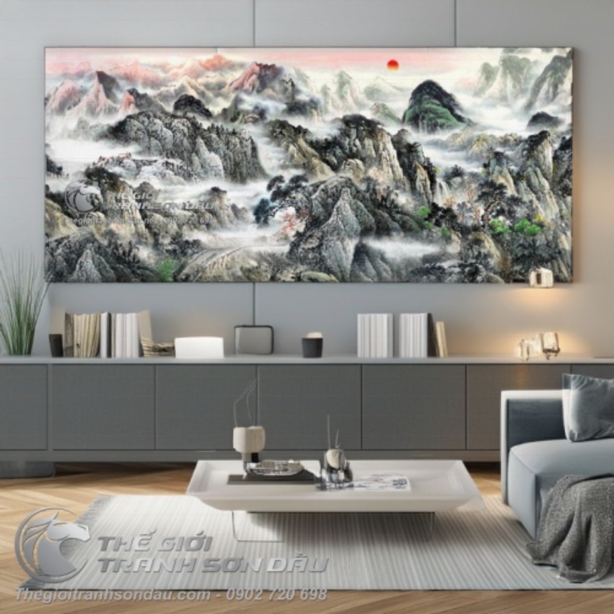 Tranh Sơn Dầu Núi Non Thủy Mặc 80x180 Đa Sắc Sang Trọng 
