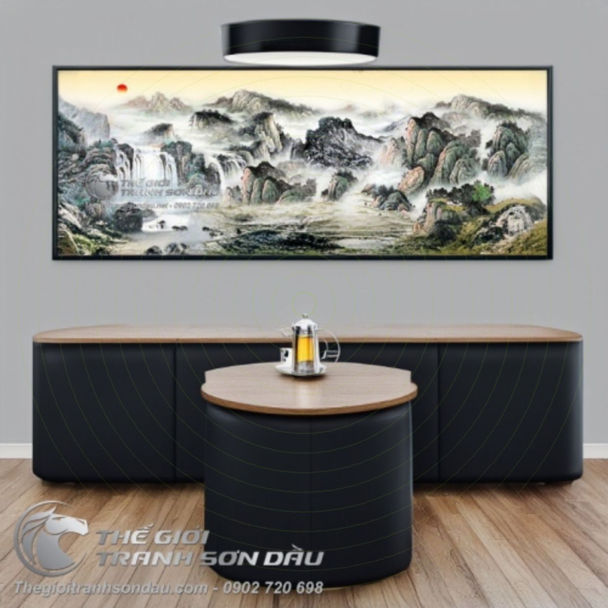 Tranh Sơn Dầu Núi Thác Hoàng Hôn Đẹp Kích Thước Lớn 