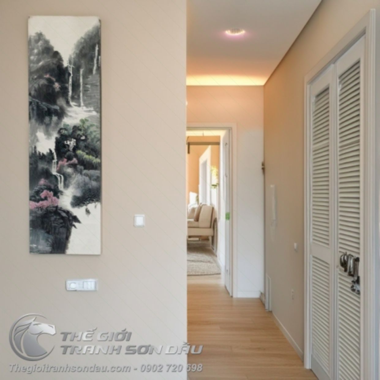 Tranh Sơn Dầu Thủy Mạc Khổ Dọc 60x160 Đa Sắc Trang Trí Đẹp 
