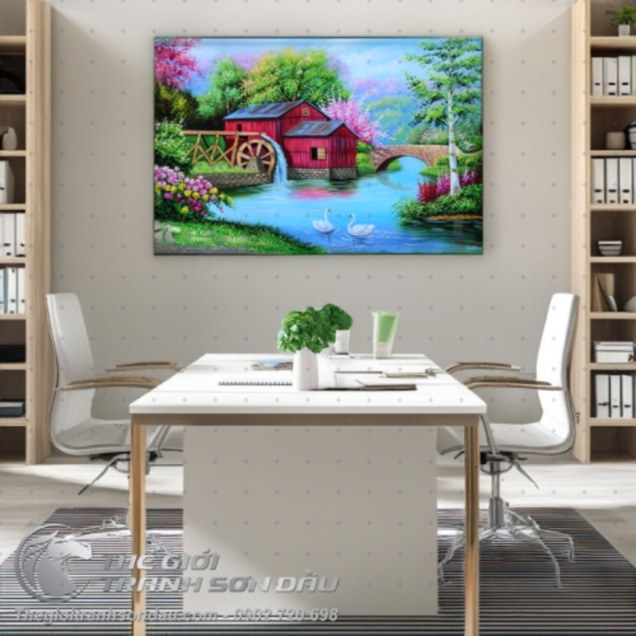 Tranh Sơn Dầu Ngôi Nhà Hạnh Phúc 60x90 Khung 7cm Đa Sắc 