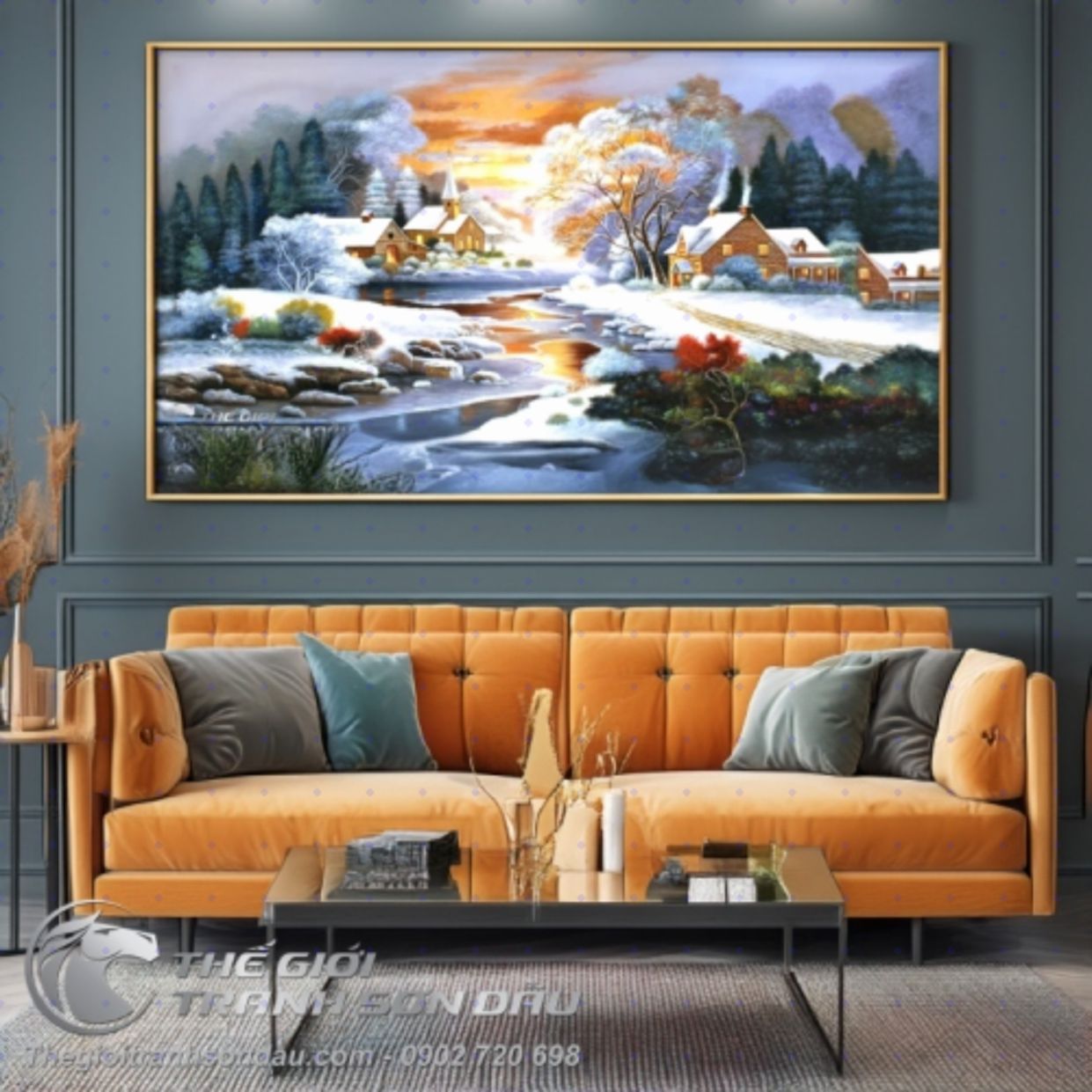 Tranh Bình Minh Mùa Đông Sơn Dầu 90x180 Khung 7cm Đa Sắc 