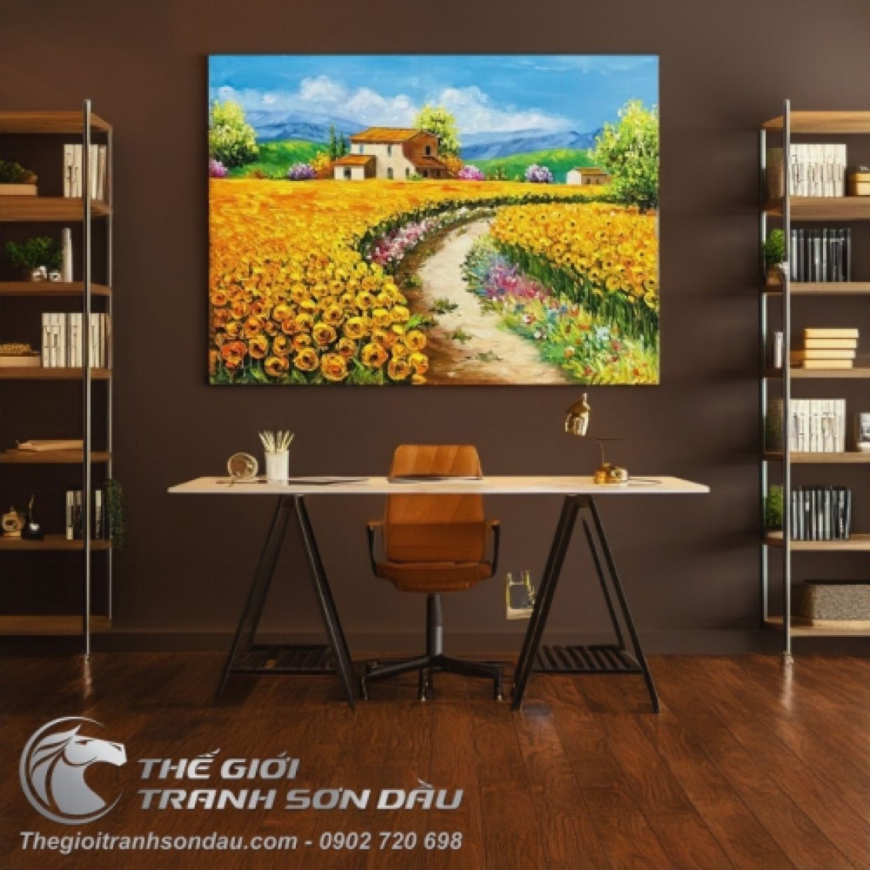 Tranh Sơn Dầu Ngôi Nhà Vườn Hoa Đẹp Tinh Tế 60x80cm Mua Ngay 