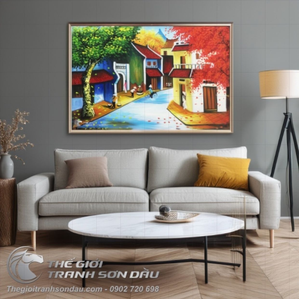 Tranh Phố Cổ Việt Nam Sơn Dầu Đa Sắc Kích Thước Lớn 