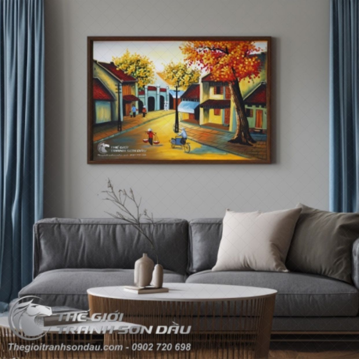 Tranh Phố Cổ Hà Nội Sơn Dầu Đa Sắc Kích Thước Lớn 60x90 