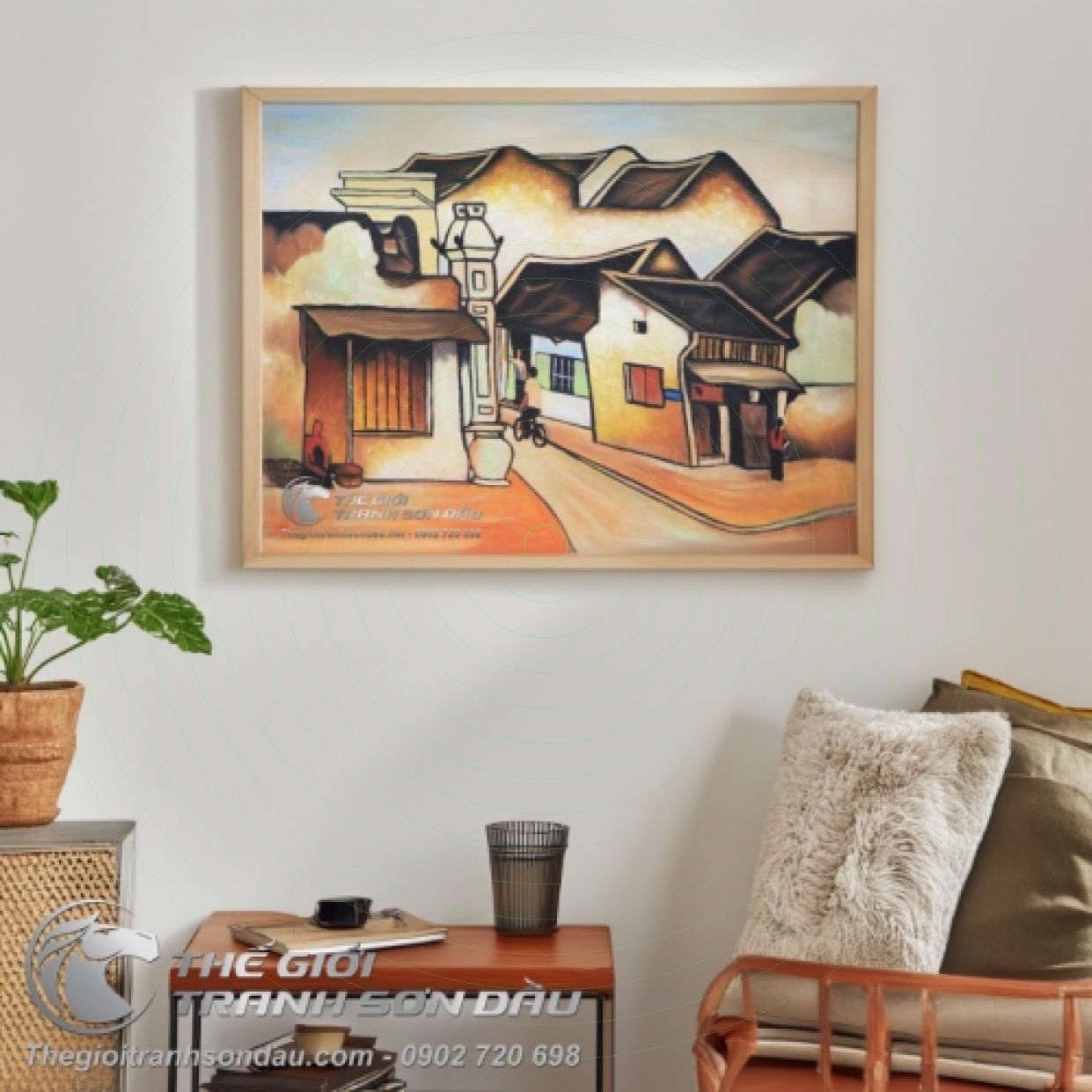 Tranh Phố Cổ Sơn Dầu 60x80 Đẹp Sang Trọn Phòng Khách 