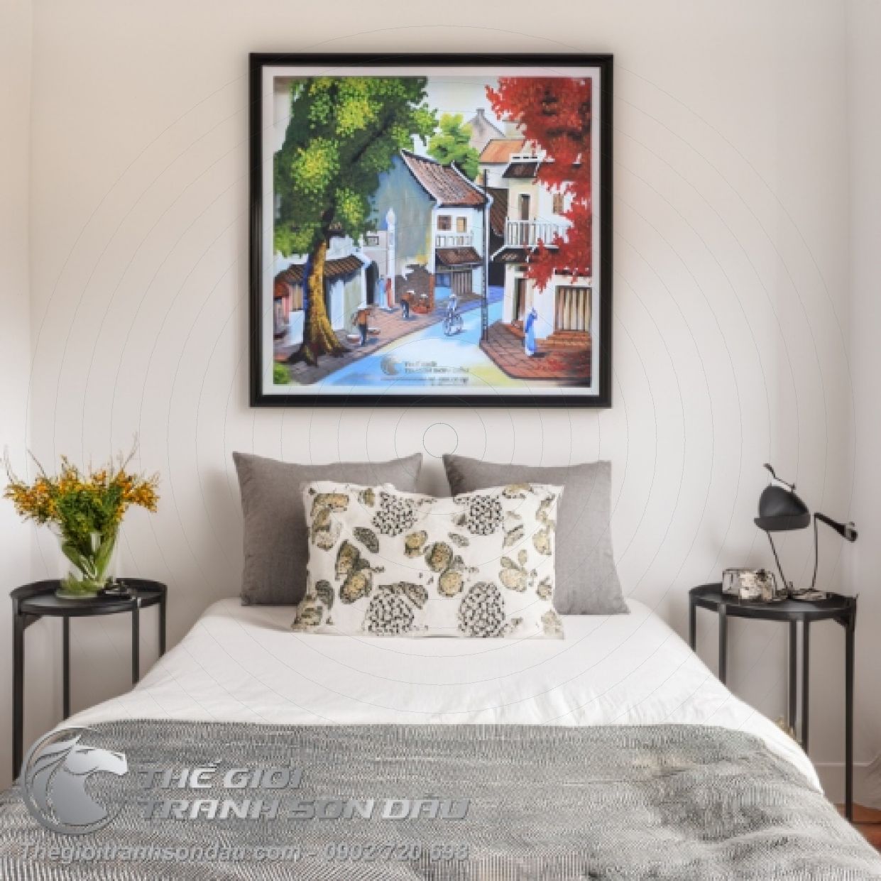 Tranh Sơn Dầu Phố Cổ Đẹp Nghệ Thuật Tinh Tế Kích Thước 60x60 