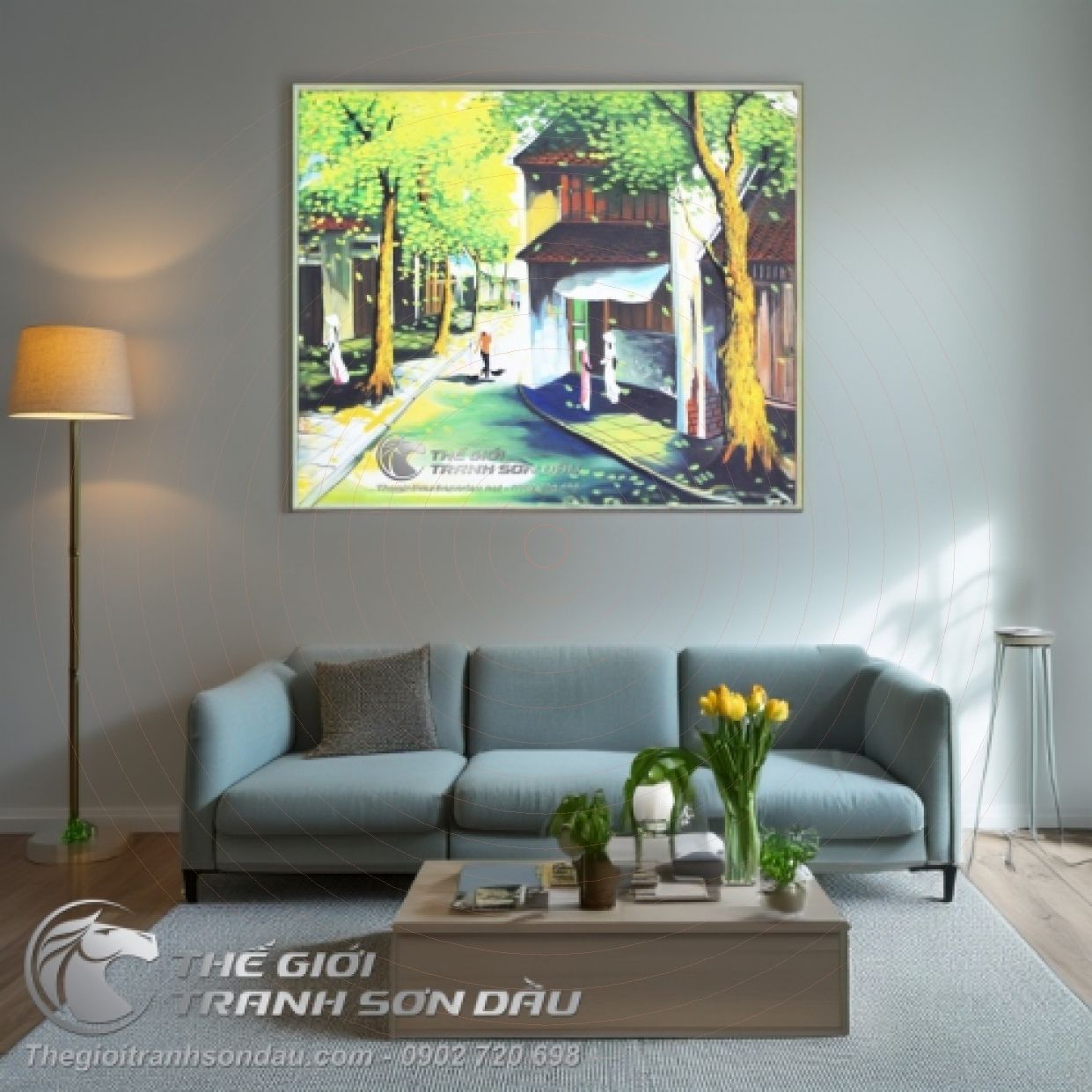 Tranh Sơn Dầu Phố Cổ Vuông 60x60 Trang Trí Nhà Đẹp 