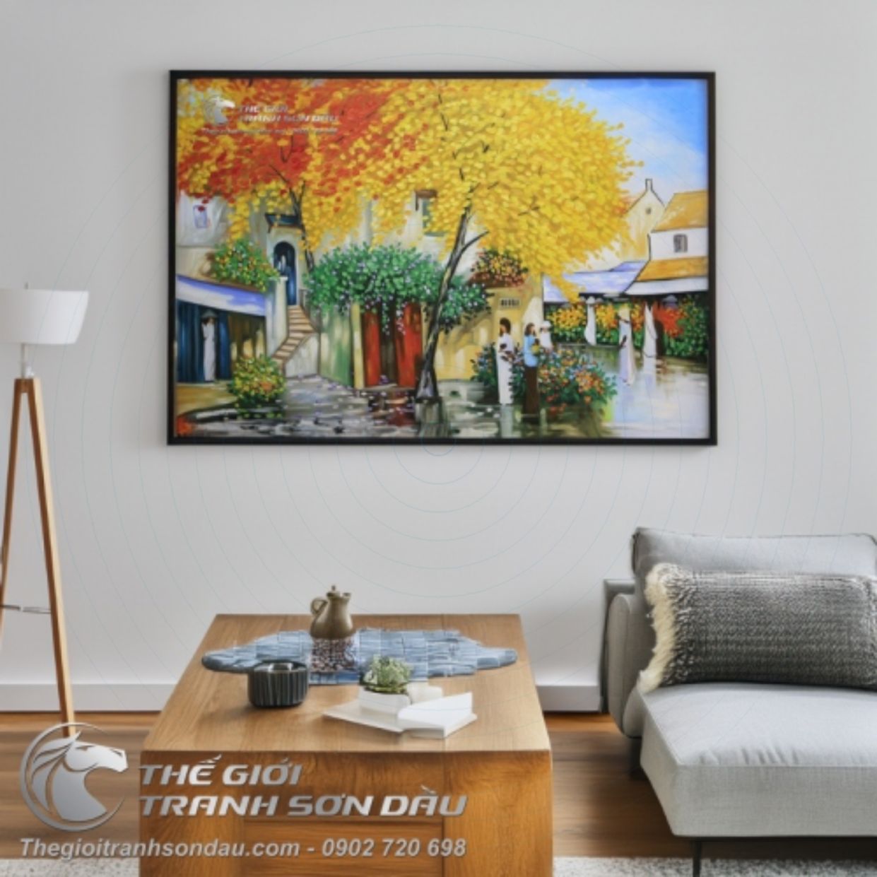 Tranh Sơn Dầu Phong Cảnh Phố Cổ Lá Vàng Tinh Tế Sang Trọng 