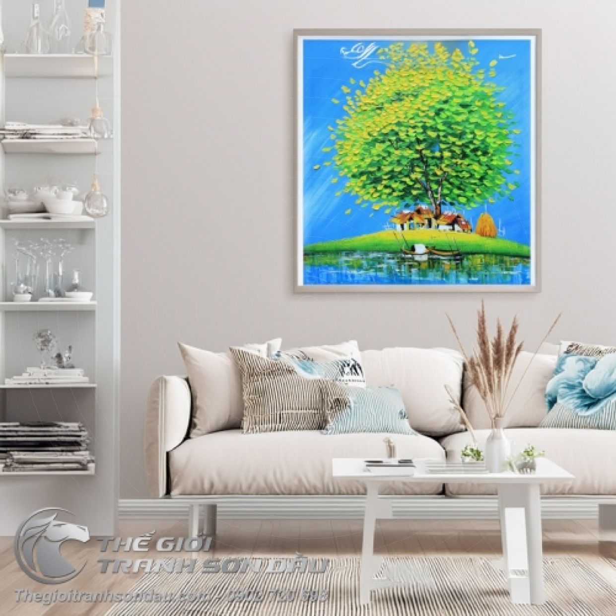 Tranh Sơn Dầu Phong Cảnh 3D Màu Xanh Lá Đẹp 60x60cm 