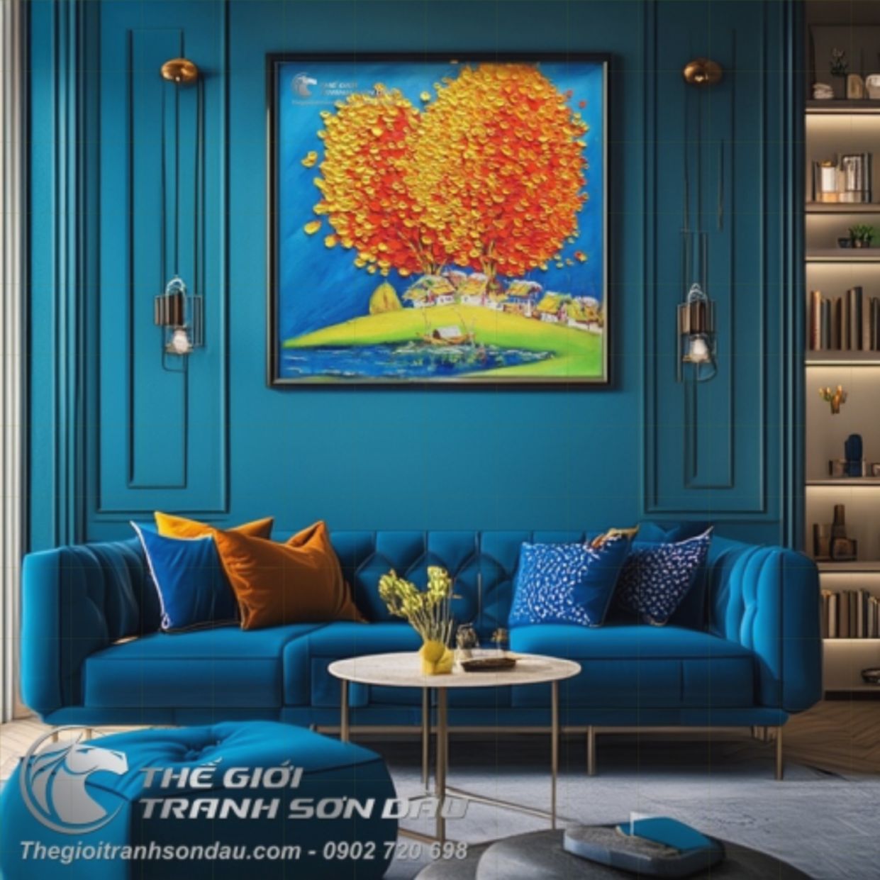 Tranh Sơn Dầu Phong Cảnh Đắp Nổi Cam Trang Trí Nhà Đẹp 