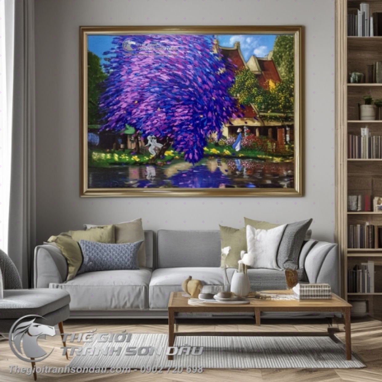 Tranh sơn dầu phong cảnh Việt Nam độc đáo màu tím kích thước 60x60 