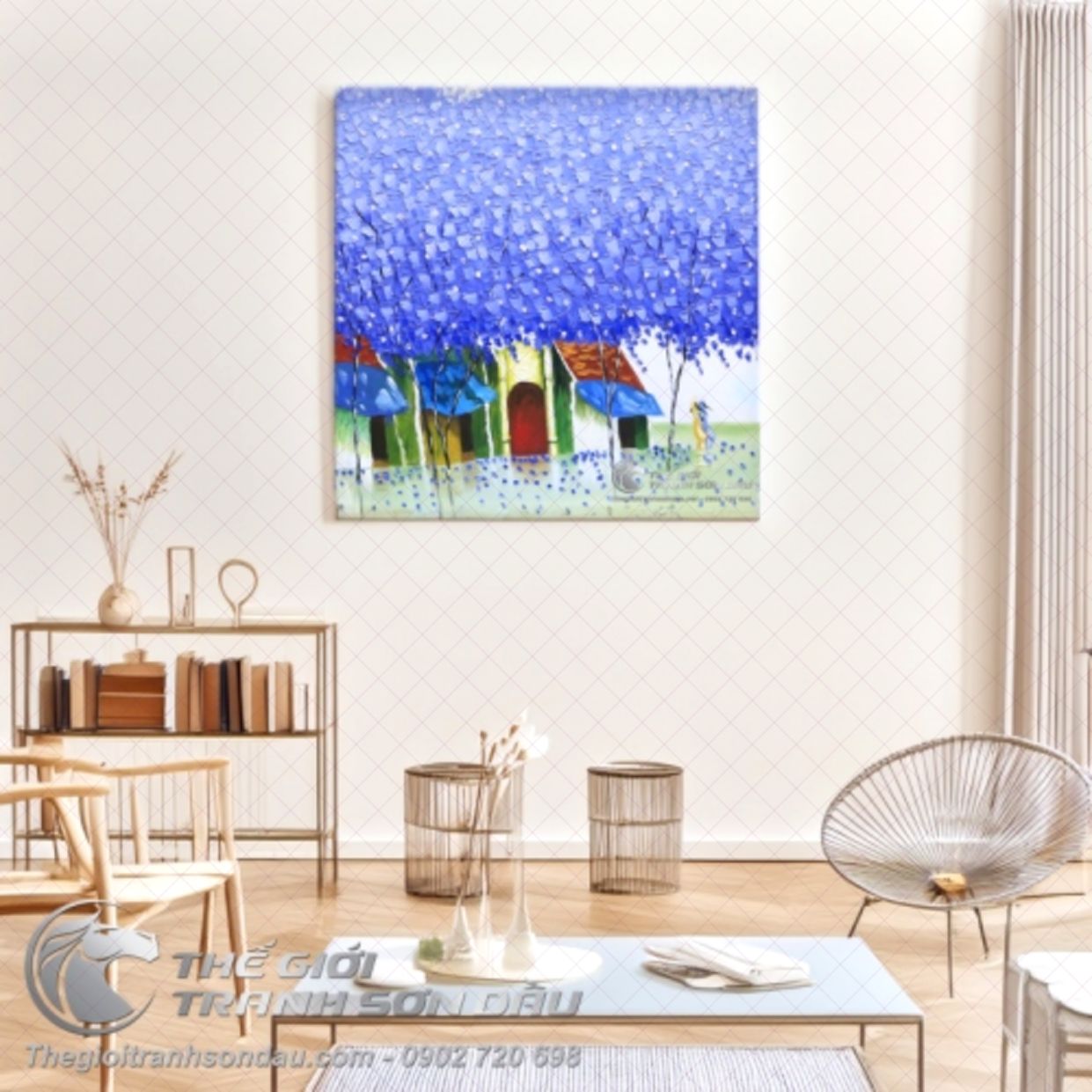 Tranh Sơn Dầu Cây Tím Hiện Đại 60x60cm Trang Trí Phòng Giá Tốt 