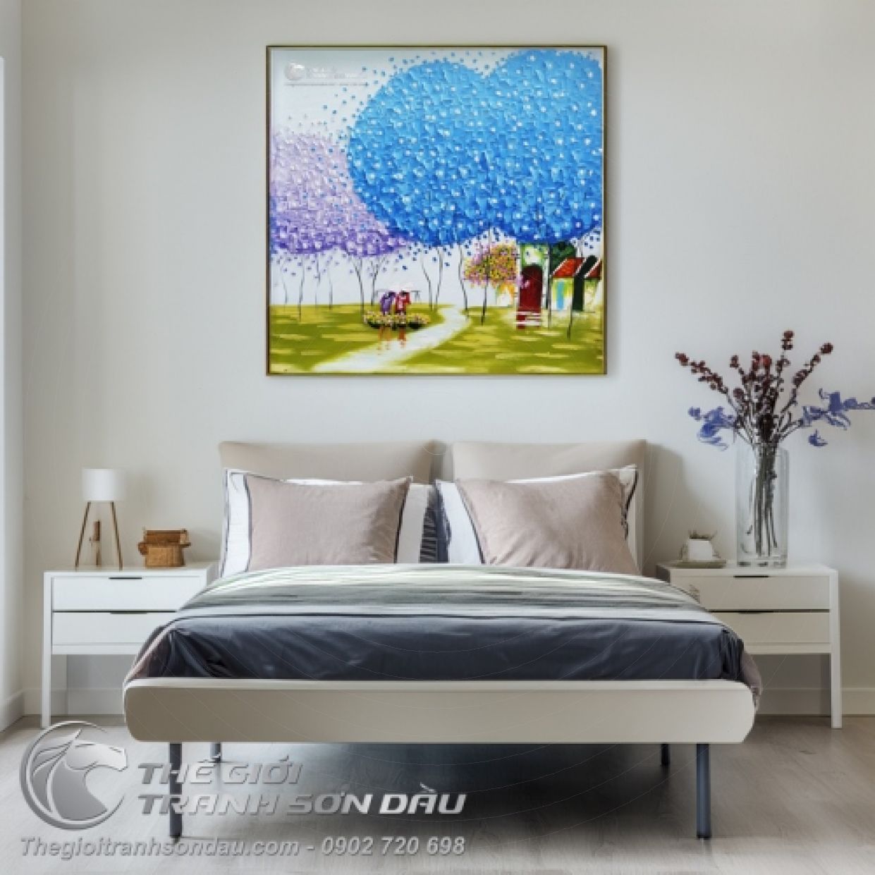 Tranh Sơn Dầu Phong Cảnh Cây Xanh Trang Trí Văn Phòng Đẹp 