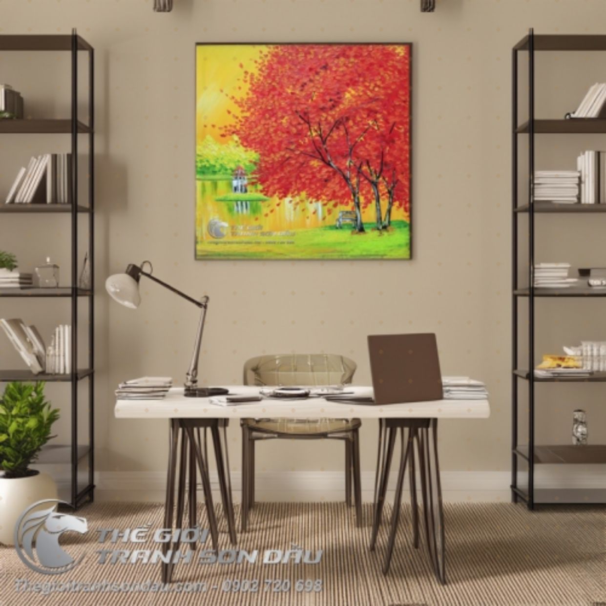 Tranh Sơn Dầu Hồ Gươm Hiện Đại Đa Sắc Kích Thước 80x80 