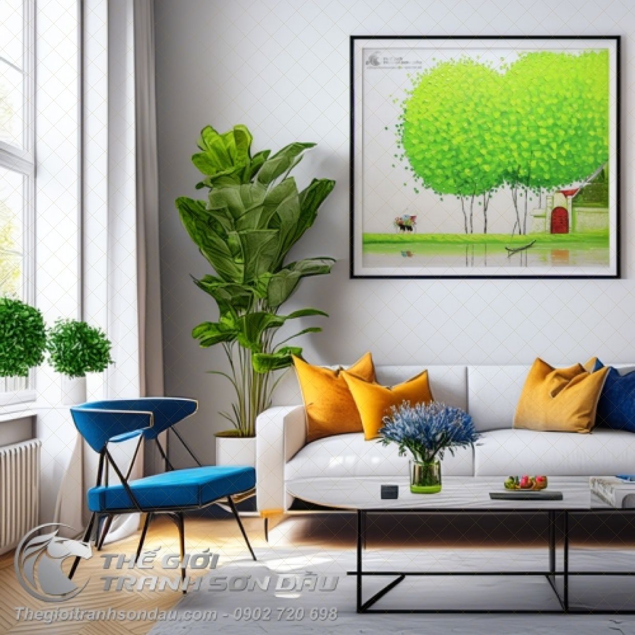 Tranh Sơn Dầu Phong Cảnh Xanh Lá Hiện Đại Trang Trí Nhà Sang 