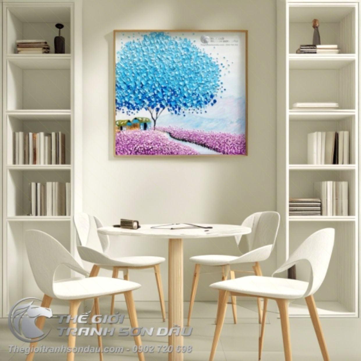 Tranh Sơn Dầu Phố Cây Xanh 60x60cm Trang Trí Nội Thất Đẹp 