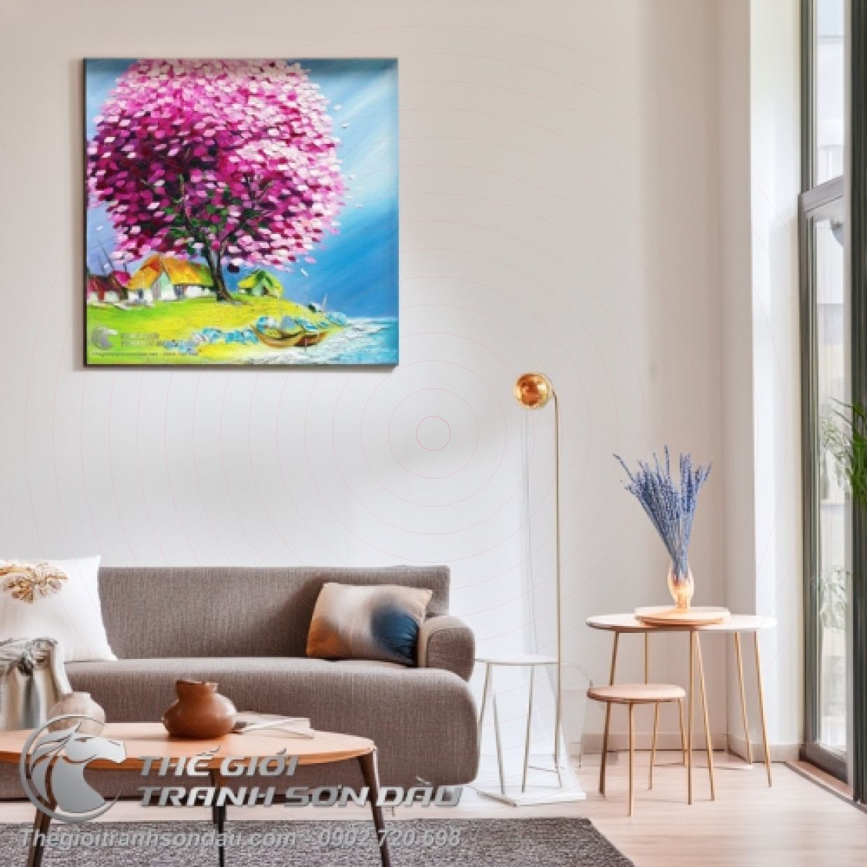 Tranh Sơn Dầu Cây Tím Phong Cảnh Việt Nam 60x60cm Đa Sắc 