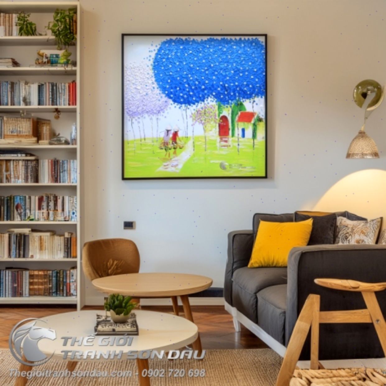 Tranh Sơn Dầu Trát Bay 50x50cm Cây Lá Xanh Đa Sắc Sang Trọng 