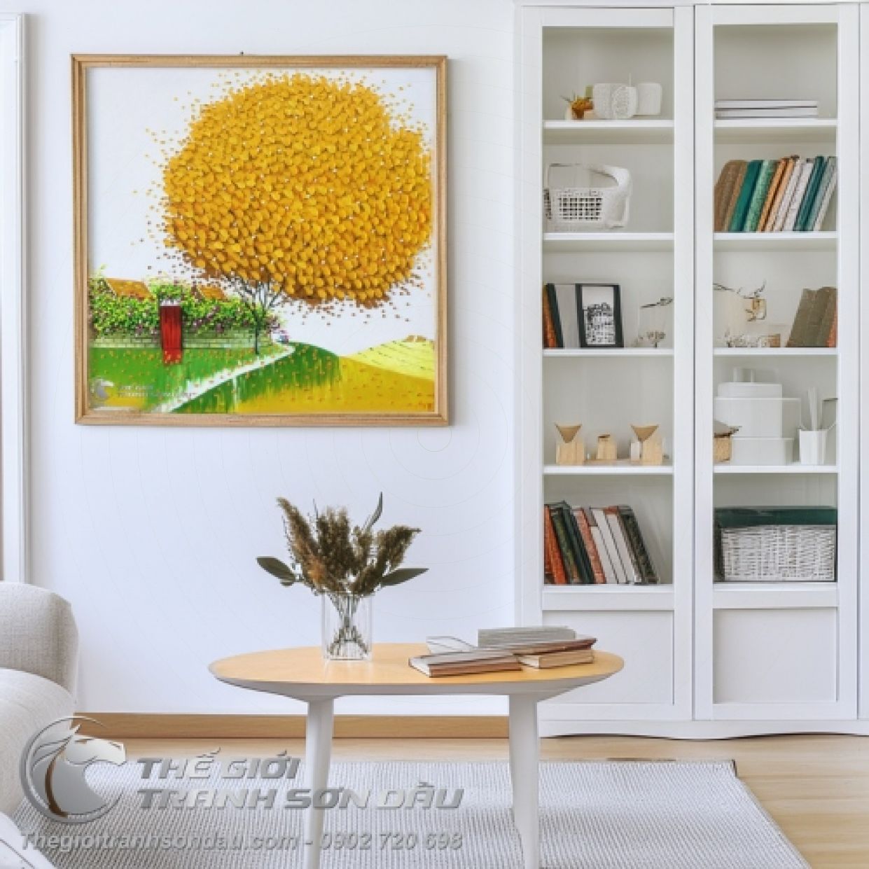 Tranh Sơn Dầu Phố Hoa Vàng Tươi Sáng Trang Trí Nội Thất 