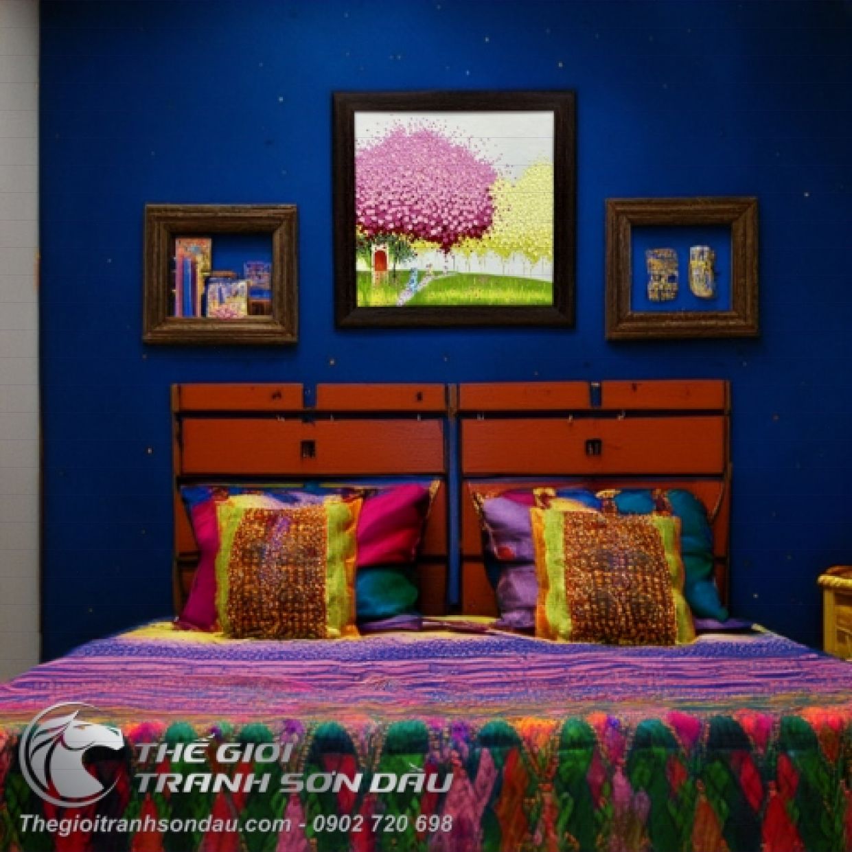 Tranh Hiện Đại Hoa Phố Lá Hồng Nghệ Thuật Sơn Dầu 