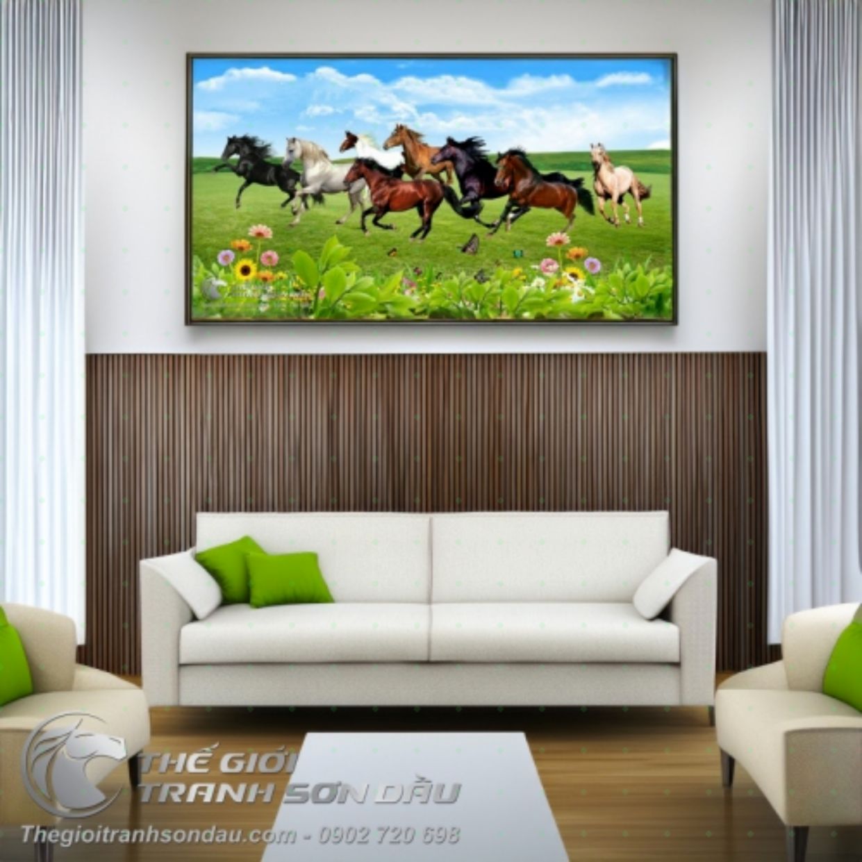 Tranh Sơn Dầu Mã Đáo Truy Phong 80x160 Thảo Nguyên Đẹp 
