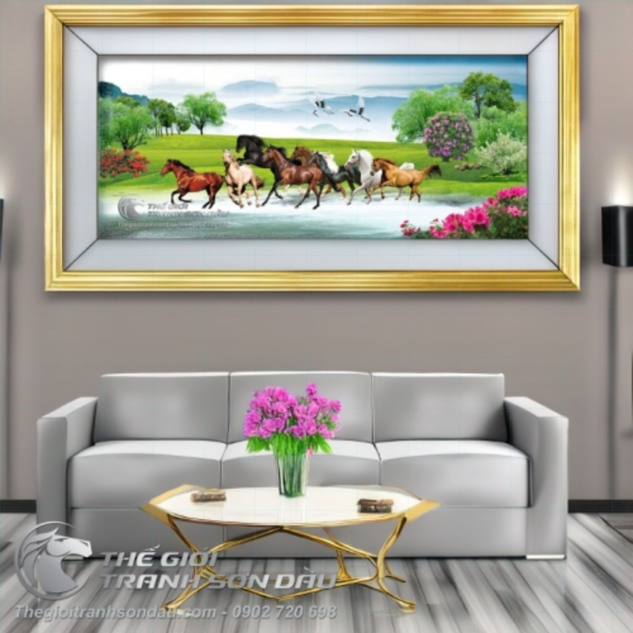 Tranh Bát Mã Phi Hồ Nước đẹp Sang trọng Tặng ý nghĩa 80x180 
