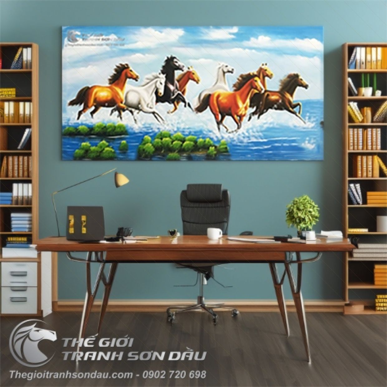 Tranh Ngựa Mã Đáo Thành Công 60x120 Sơn Dầu Đa Sắc Sang Trọng 