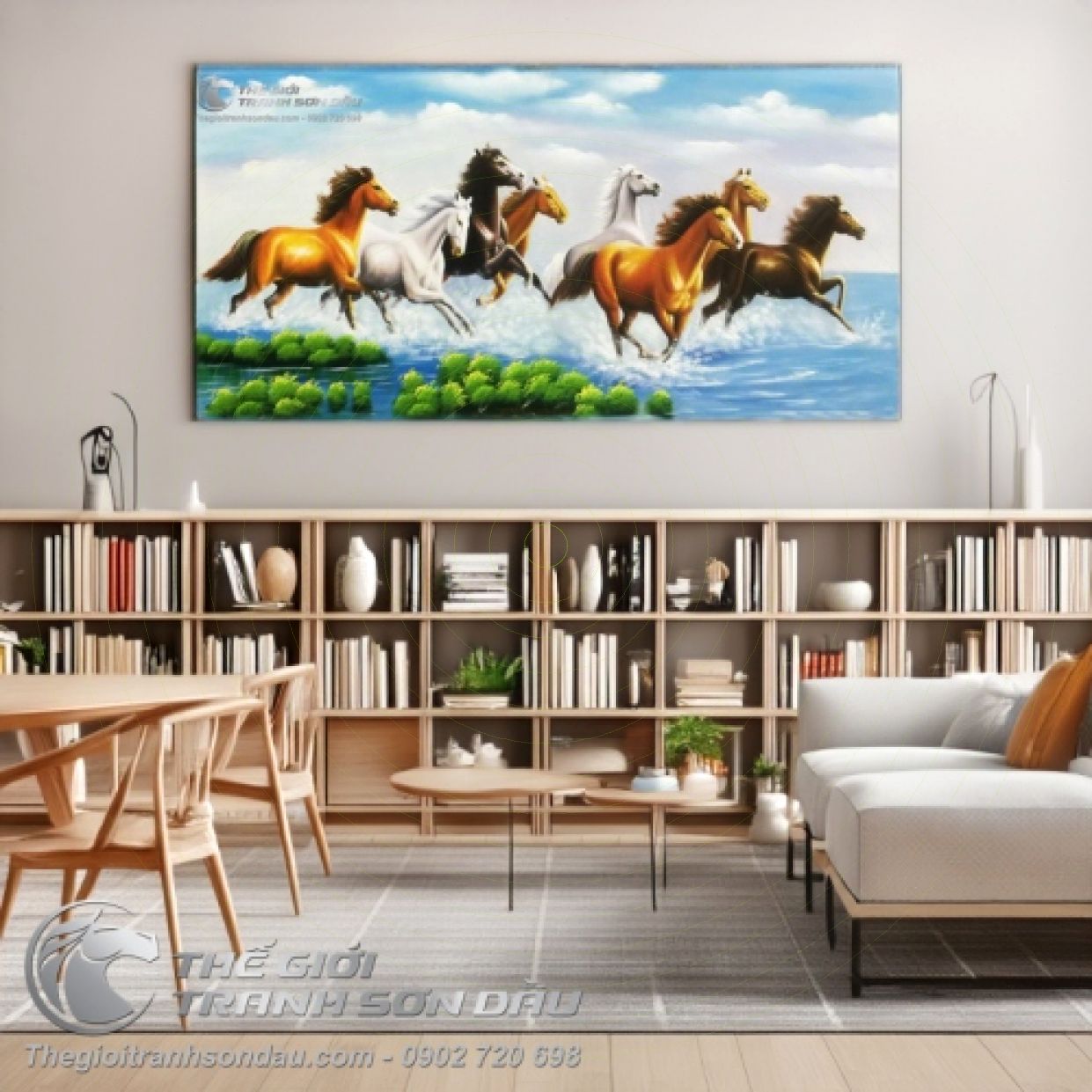 Tranh Mã Đáo Thành Công Khổ 60x120 Sơn Dầu Đa Sắc Sang Trọng 