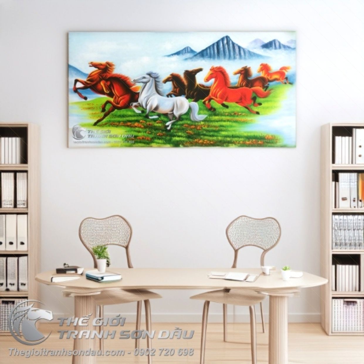 Tranh Bát Mã Truy Phong Sơn Dầu Đẹp Giá Tốt Sang Trọng 