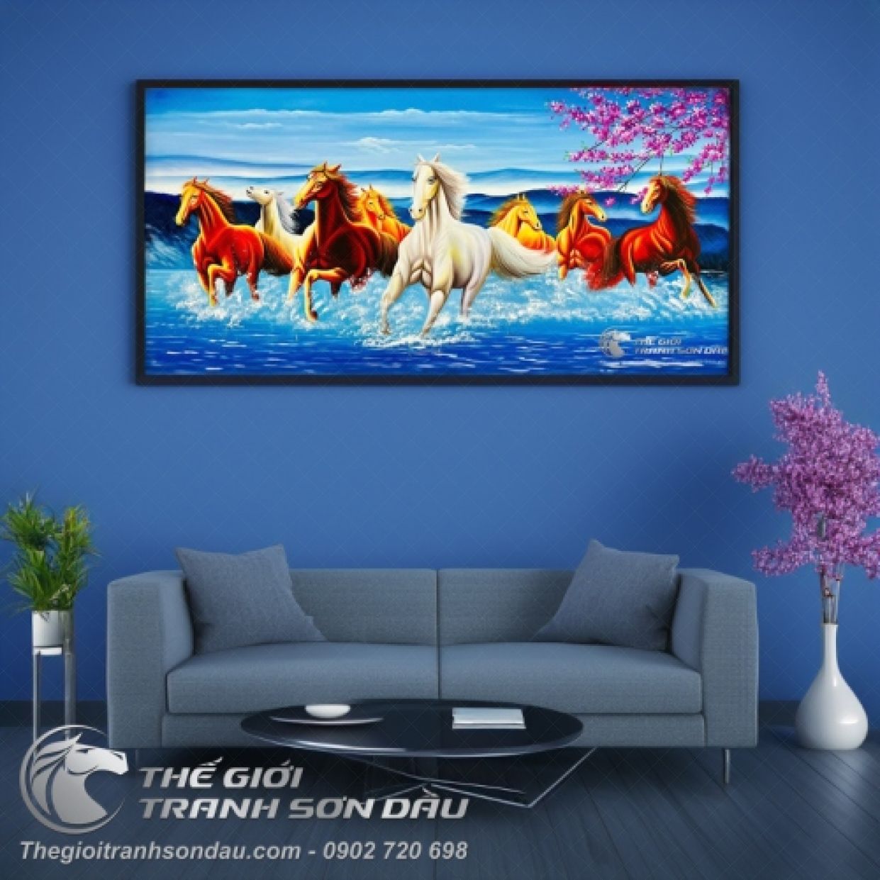 Tranh Mã Đáo Thành Công Sắc Xuân đẹp Kích thước 60x120cm 
