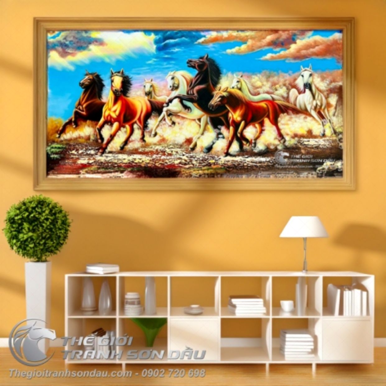 Tranh Bát Mã Đạp Bình siêu đẹp 60x120, Sơn Dầu sắc nét, ưng ý 