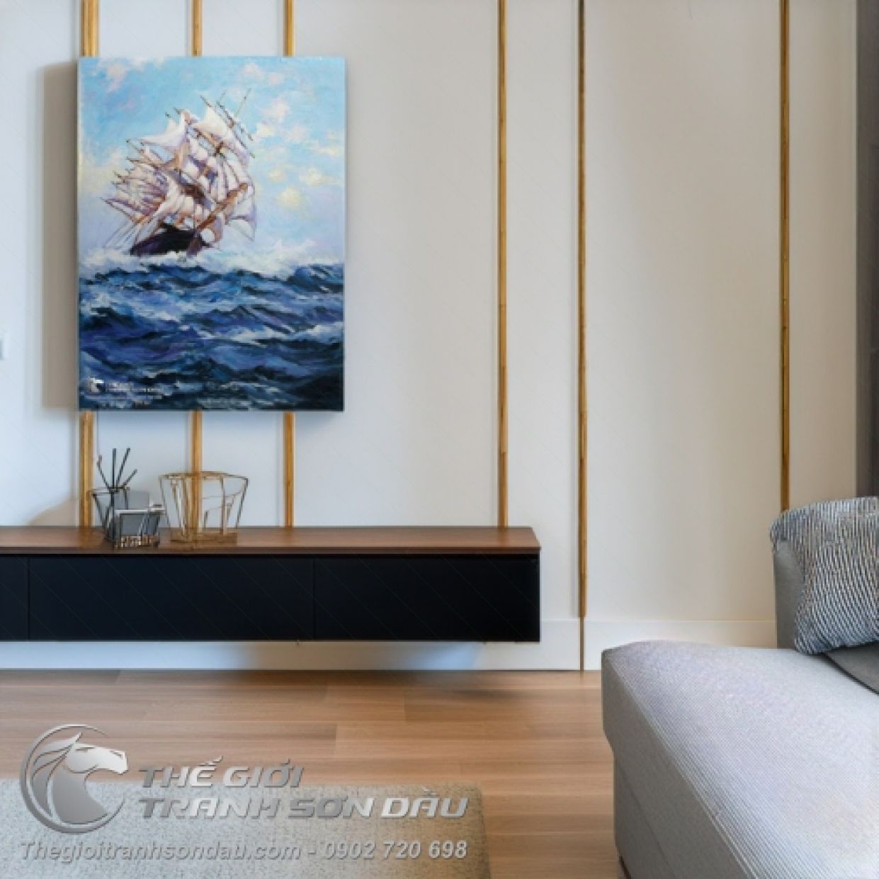 Tranh Thuyền Buồm Phong Thủy Biển Cả 80x120 Sơn Dầu Đa Sắc 