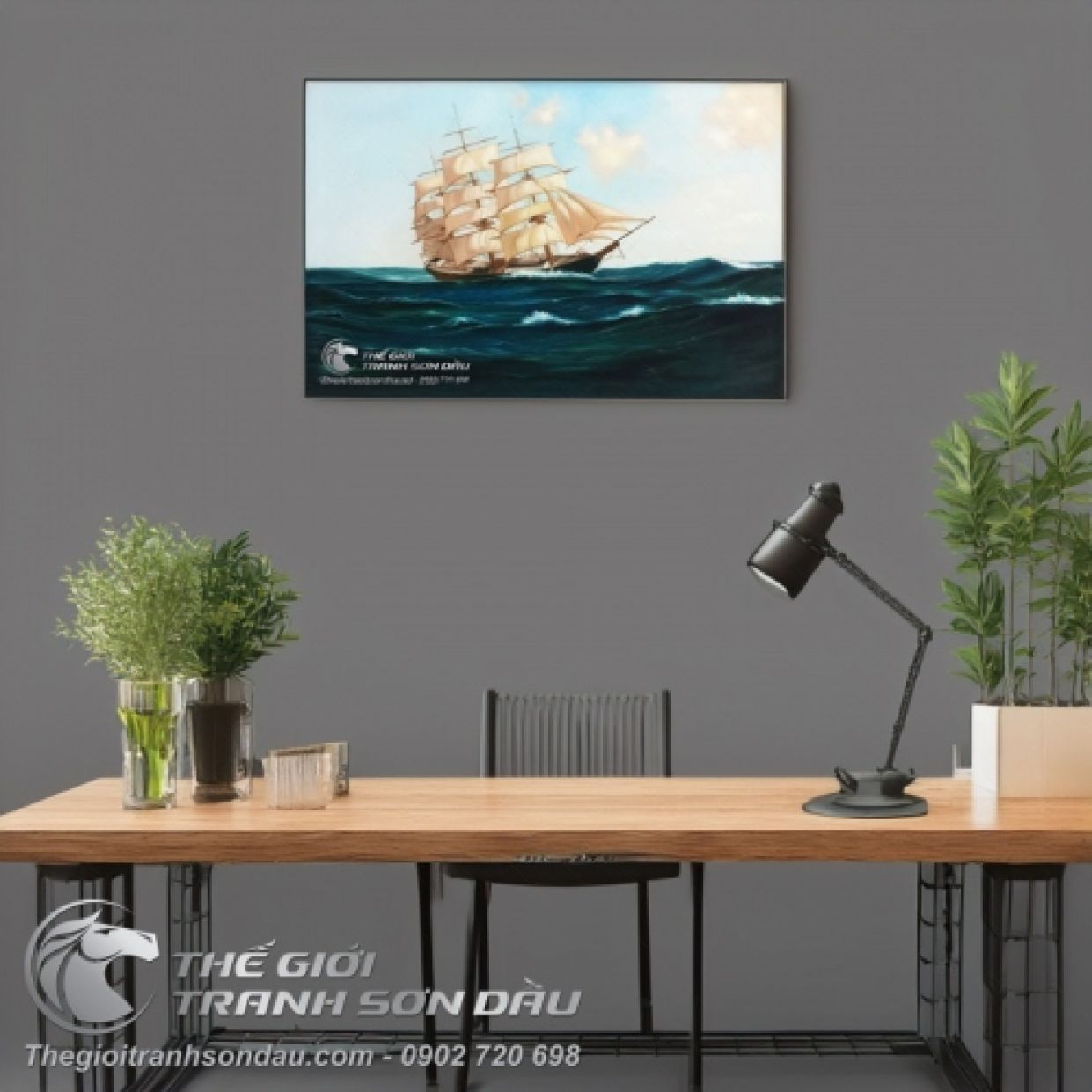 Tranh Thuận Buồm Xuôi Gió 60x90 Sơn Dầu Khung Đẹp Phong Thủy 