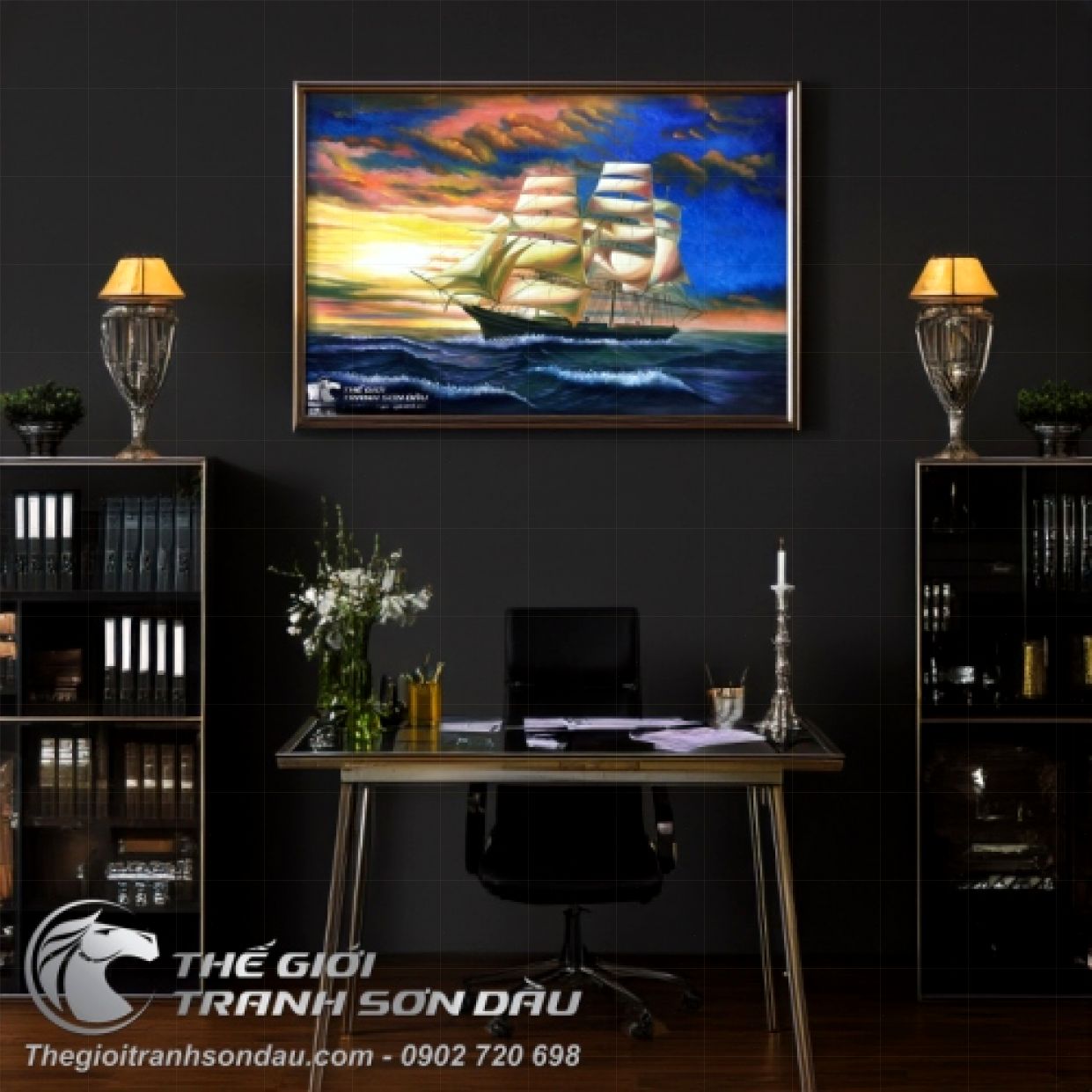 Tranh Thuận Buồm Xuôi Gió Sơn Dầu Khung 60x90 Đa Sắc 