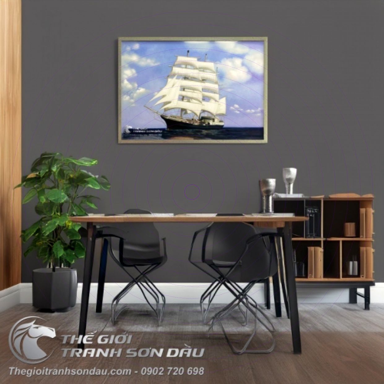 Tranh Thuận Buồm Xuôi Gió 60x90cm Sơn Dầu Đa Sắc Đẹp 