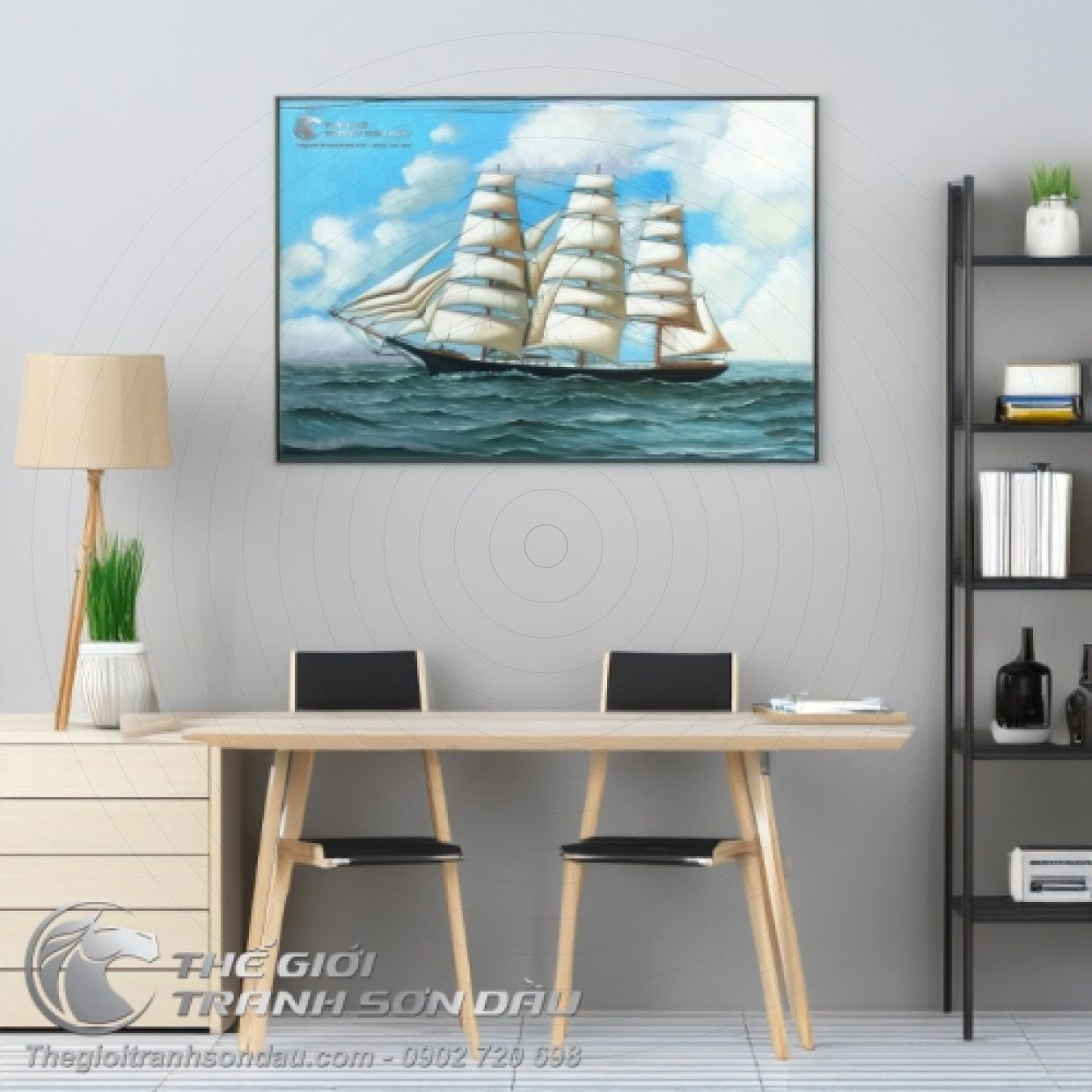 Tranh Thuận Buồm Xuôi Gió Chạy Qua Trái 60x90 Sơn Dầu Đa Sắc 